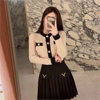 Embellished-button Contrast-trim Cardigan