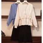 Drawstring Cardigan / Sleeveless Knit Dress / Set