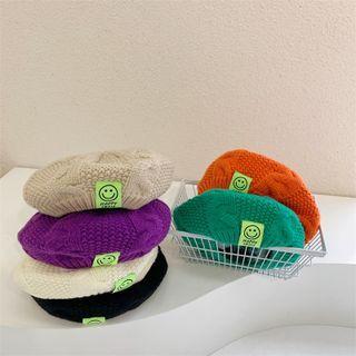 Smiley Applique Knit Beret Hat