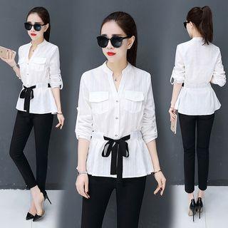 Bow-tied V-neck Shirt