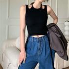 Plain Strappy Cutout Tank Top / High Waist Wide Leg Denim Jeans