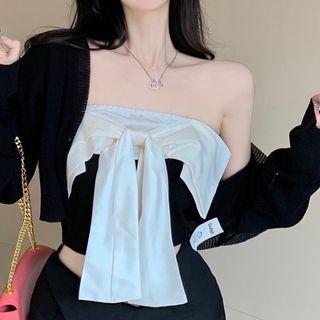 Bow Tube Top White Bow - Black - One Size