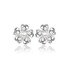 Elegant Romantic Sweet White Flower Non Natural Pearl Earrings Ear Studs Silver - One Size