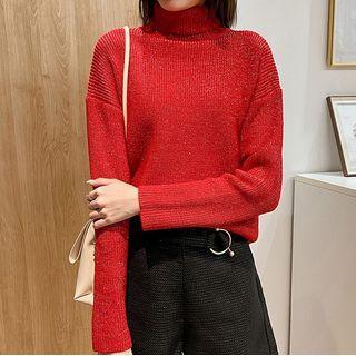 Turtleneck Glitter Sweater Red - One Size