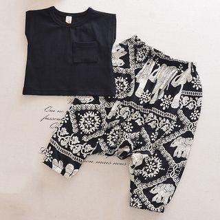 Family Matching Set: Plain Short-sleeve T-shirt + Harem Pants