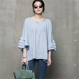 Layered-sleeve Dip-back Top