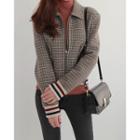 Houndstooth Wool Blend Zip Jacket