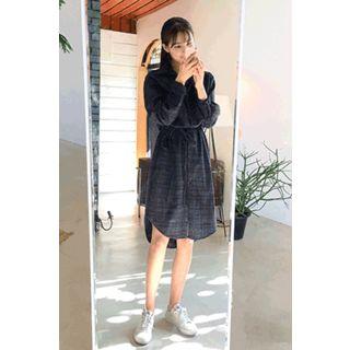 Plaid Long Shirtdress With Sash