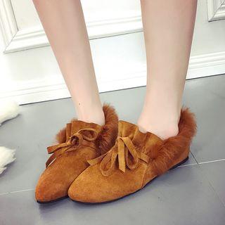 Bow Accent Furry Pointy Toe Flats