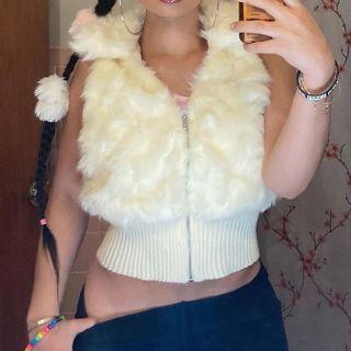 Plain Fluffy Zip-up Vest Jacket