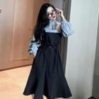 Long-sleeve Two-tone Sweatshirt Dress