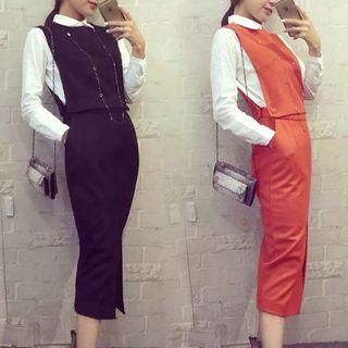 Set: Long-sleeve Shirt + Sleeveless Top + Skirt