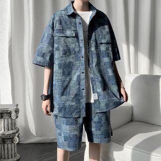 Set: Short-sleeve Shirt + Straight Leg Shorts