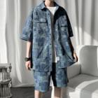 Set: Short-sleeve Shirt + Straight Leg Shorts