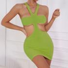 Plain Sleeveless Cut-out Bodycon Mini Dress