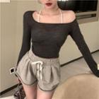 Long-sleeve Off-shoulder Sheer Top / Camisole Top / Shorts