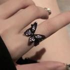 Butterfly Rhinestone Alloy Open Ring Black - One Size