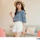 3/4 Sleeve Lace Panel Lace-up Top