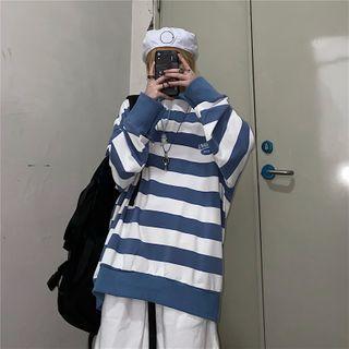 Striped Polo Sweatshirt Stripe - Blue & White - One Size