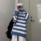 Striped Polo Sweatshirt Stripe - Blue & White - One Size