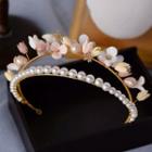 Wedding Faux Pearl & Flower Headband Gold - One Size