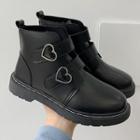 Heart Buckled Faux Leather Short Boots