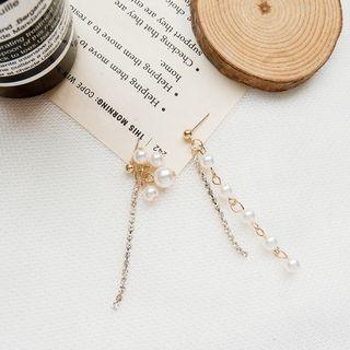 Faux Pearl Rhinestone Drop Earring 1 Pair - Non-matching - Stud Earrings - One Size