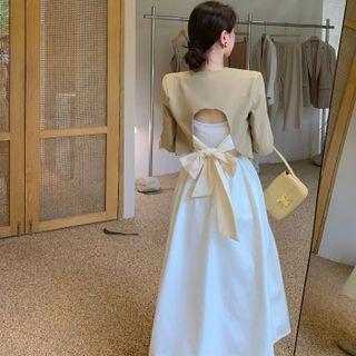 Spaghetti Strap Midi A-line Dress / Open-back Blazer