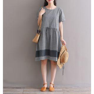 Drawstring Plaid Short-sleeve Dress