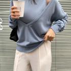 Set: Round-neck Knit Top + V-neck Knit Top Sky Blue - One Size