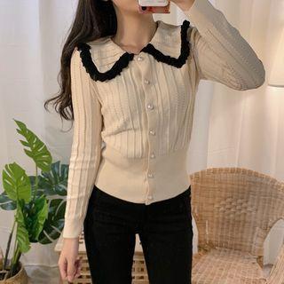 Long-sleeve Peter Pan Collar Frill Trim Top