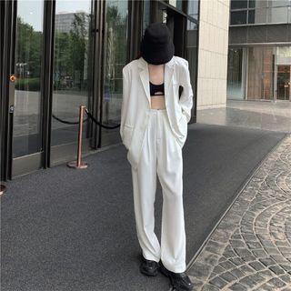 Lace Bralette / Long-sleeve Blazer / Wide Leg Pants