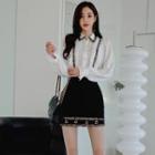 Set: Ruffle Contrast Trim Shirt + Mini A-line Skirt
