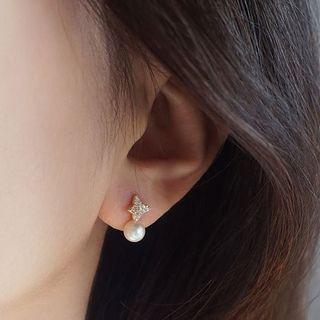Star Rhinestone Faux Pearl Sterling Silver Earring