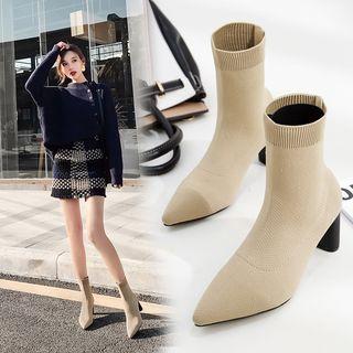 Block Heel Knit Boots