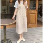 Short-sleeve Ruched Top / Floral Printed Strappy Dress