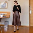 Tall Size Band-waist Faux-leather Maxi Skirt