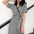 Striped Short-sleeve Cropped Jumpsuit