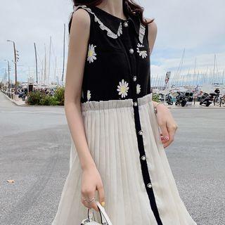 Sleeveless Floral Mini Pleated Dress