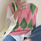 Argyle Sweater Vest Argyle - Green & Pink - One Size
