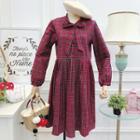 Tie-neckline Plaid A-line Dress