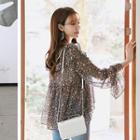 Ruffle-trim Floral Print Sheer Top