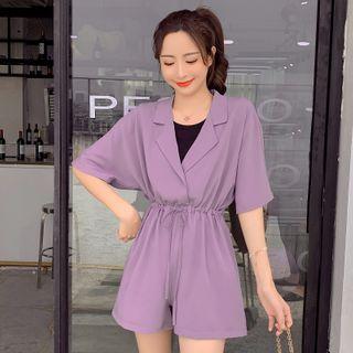 Elbow-sleeve Open-collar Playsuit