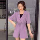 Elbow-sleeve Open-collar Playsuit