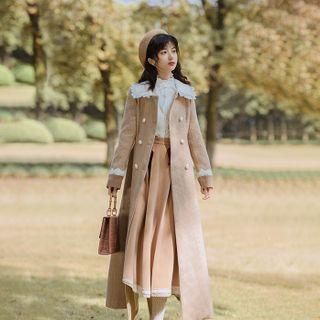 Lace Trim Contrast Collar Coat