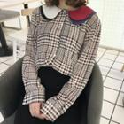 Peter Pan Collar Plaid Shirt As Shown In Figure - One Size
