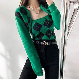 Set: Argyle Camisole Top + Cardigan