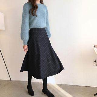 Checked Midi Flare Skirt