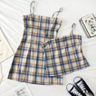 Plaid Sleeveless Mini Dress / Sleeveless Crop Top