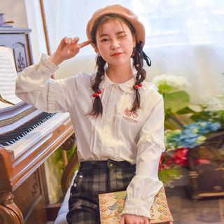 Embroidered Ruffle Trim Shirt